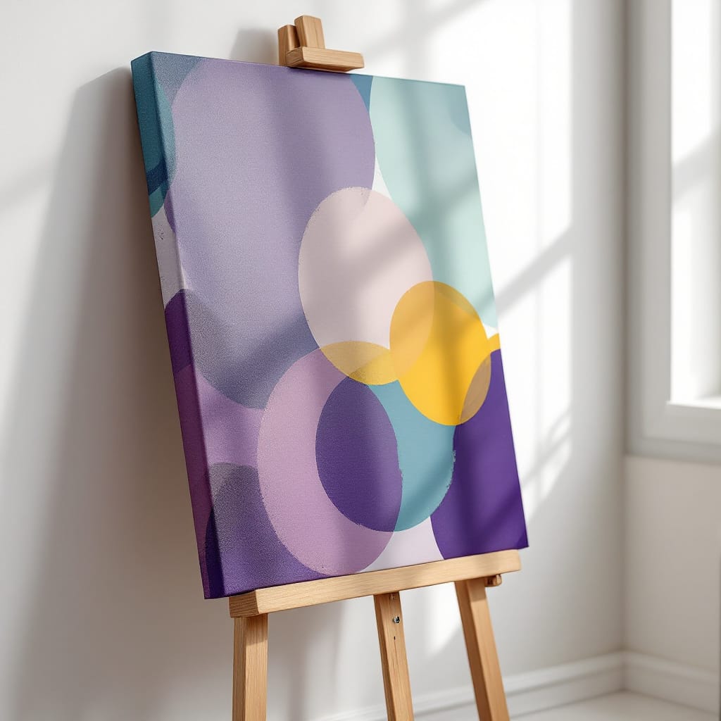 Cuadro impreso en canvas con bastidor apoyado contra una pared