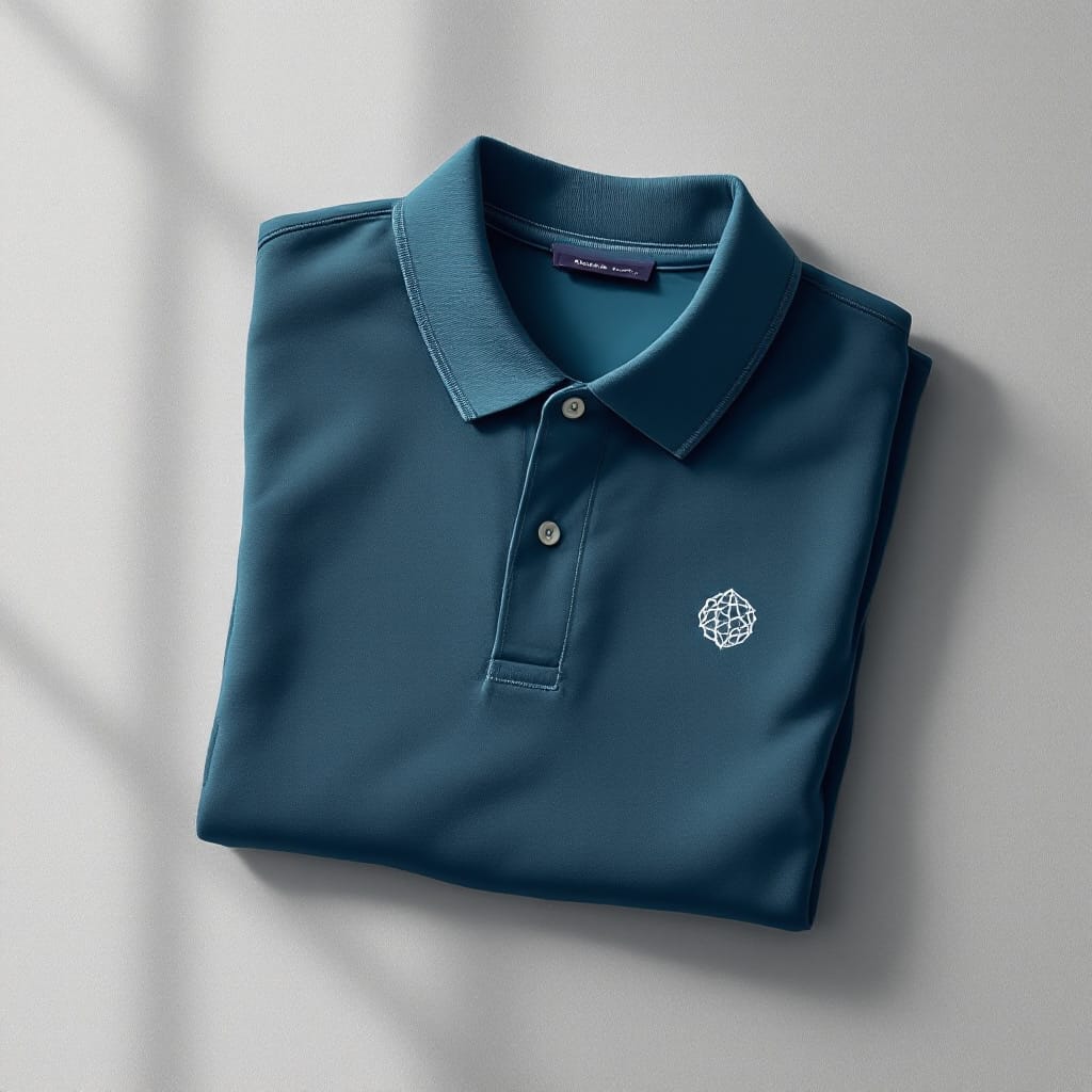 Polo dryfit doblado con emblema geométrico bordado en el pecho