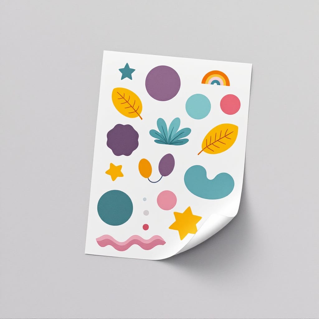 Hoja de stickers de vinil troquelados con formas de colores