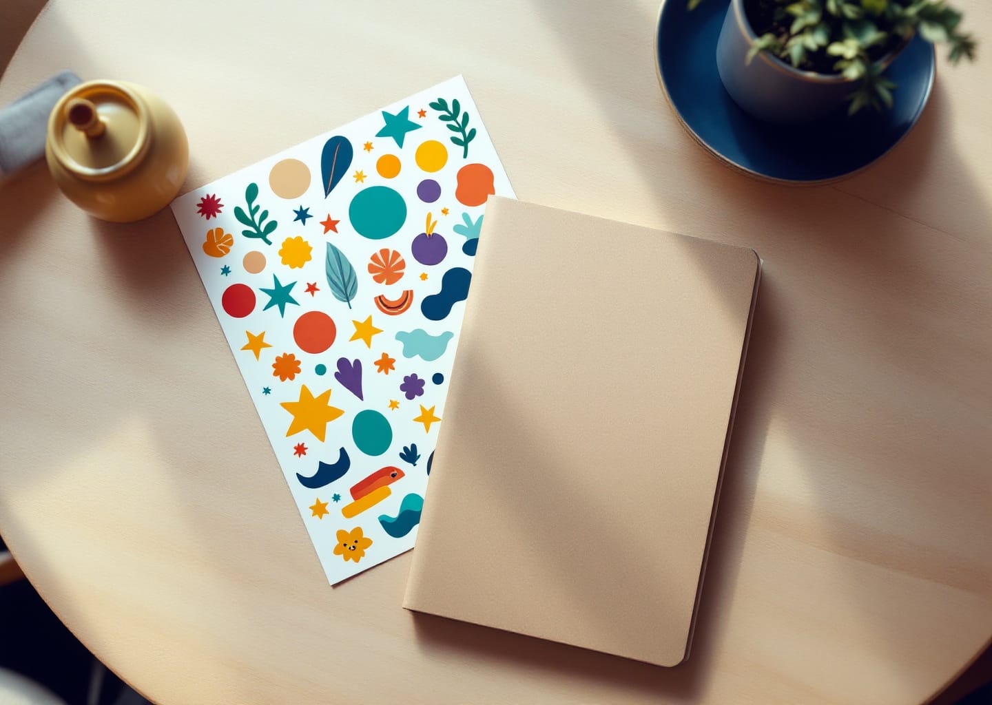 Stickers de vinil con logotipos y menús impresos sobre el mostrador de un restaurante